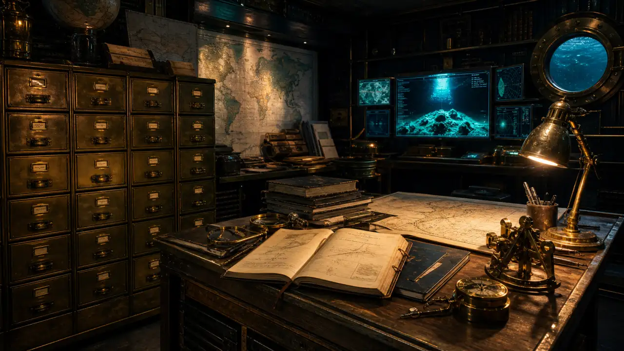 Browse a deep sea research archive organized around marine field notes, ocean data, expedition records, and submarine observation methods. Includes methods a.